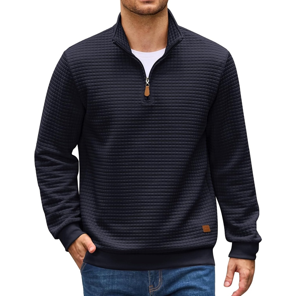 image:imageCOOFANDY Mens Quarter Zip Pullover Sweatshirts 14 Zip Long Sleeve SweaterDeep Blue
