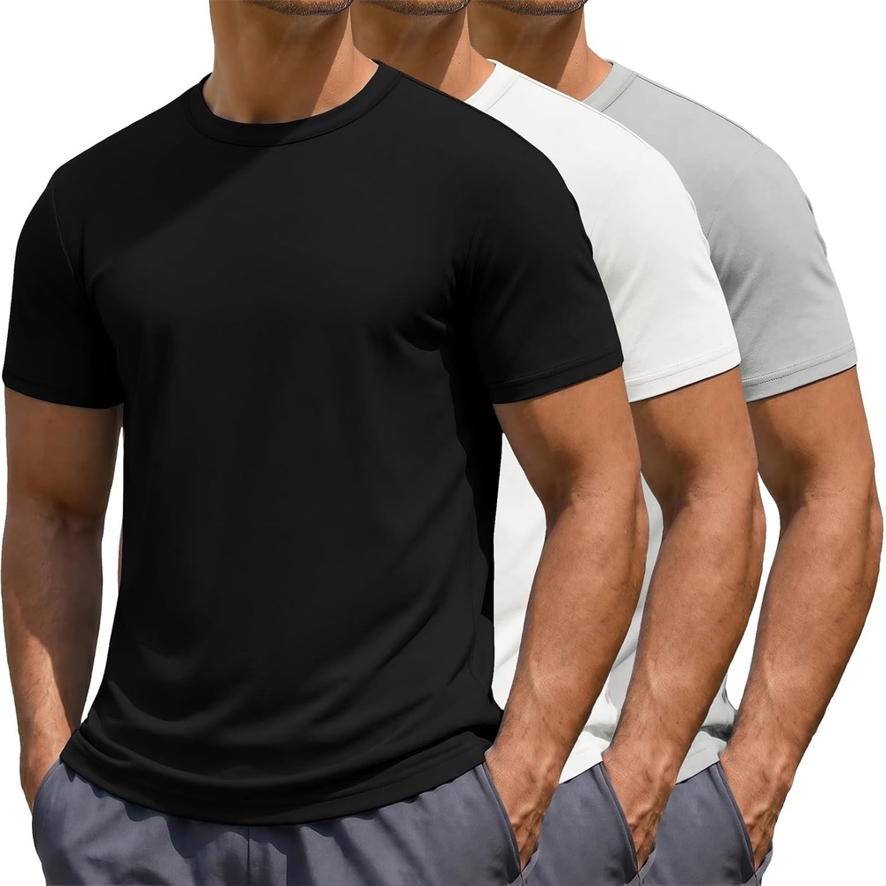 image:imageCOOFANDY Mens TShirts Short Sleeve UPF 50 Quick Dry Workout Athletic Tee3pcsblackall Whitelight Grey