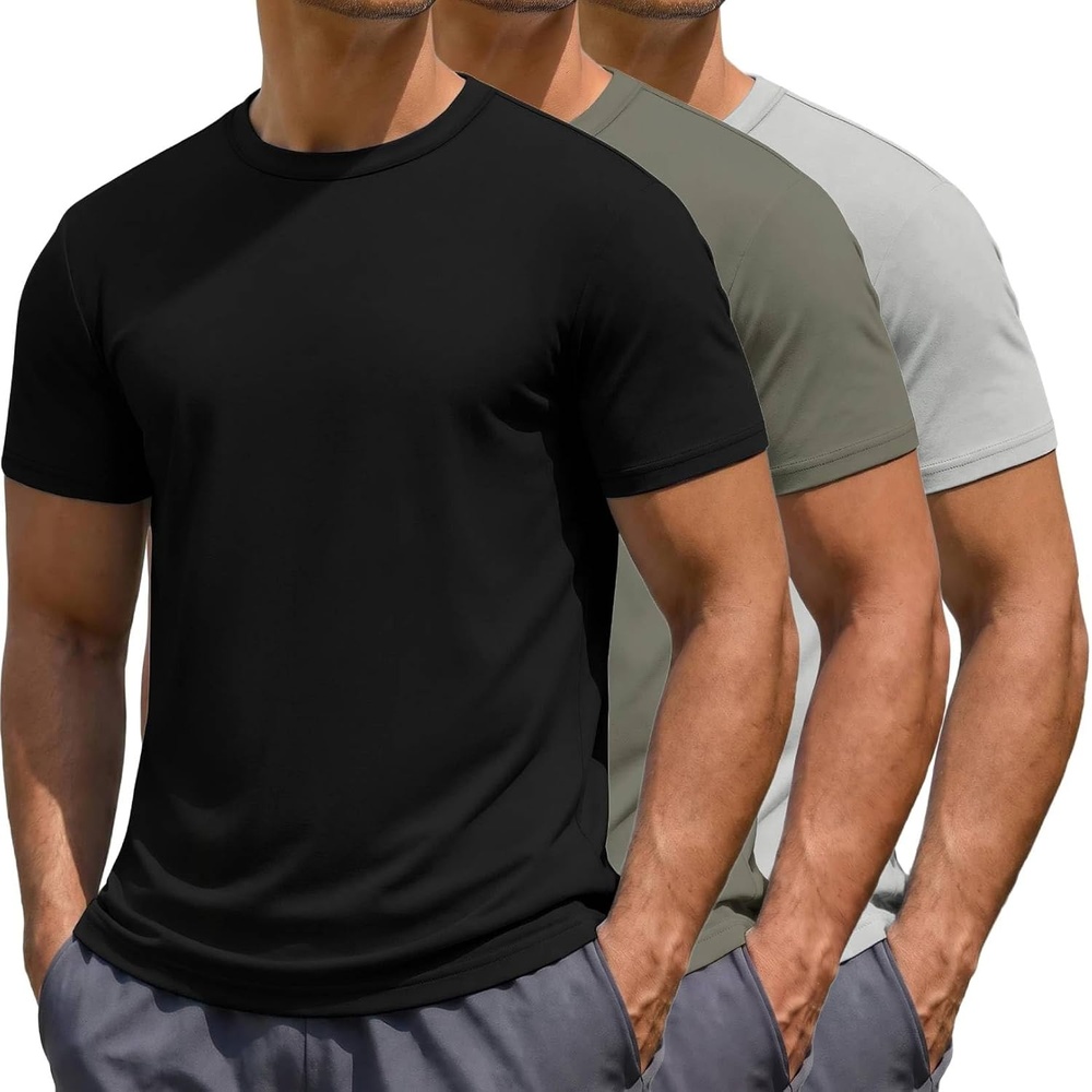 image:imageCOOFANDY Mens TShirts Short Sleeve UPF 50 Quick Dry Workout Athletic Tee3pcsblacklight Armylight Grey