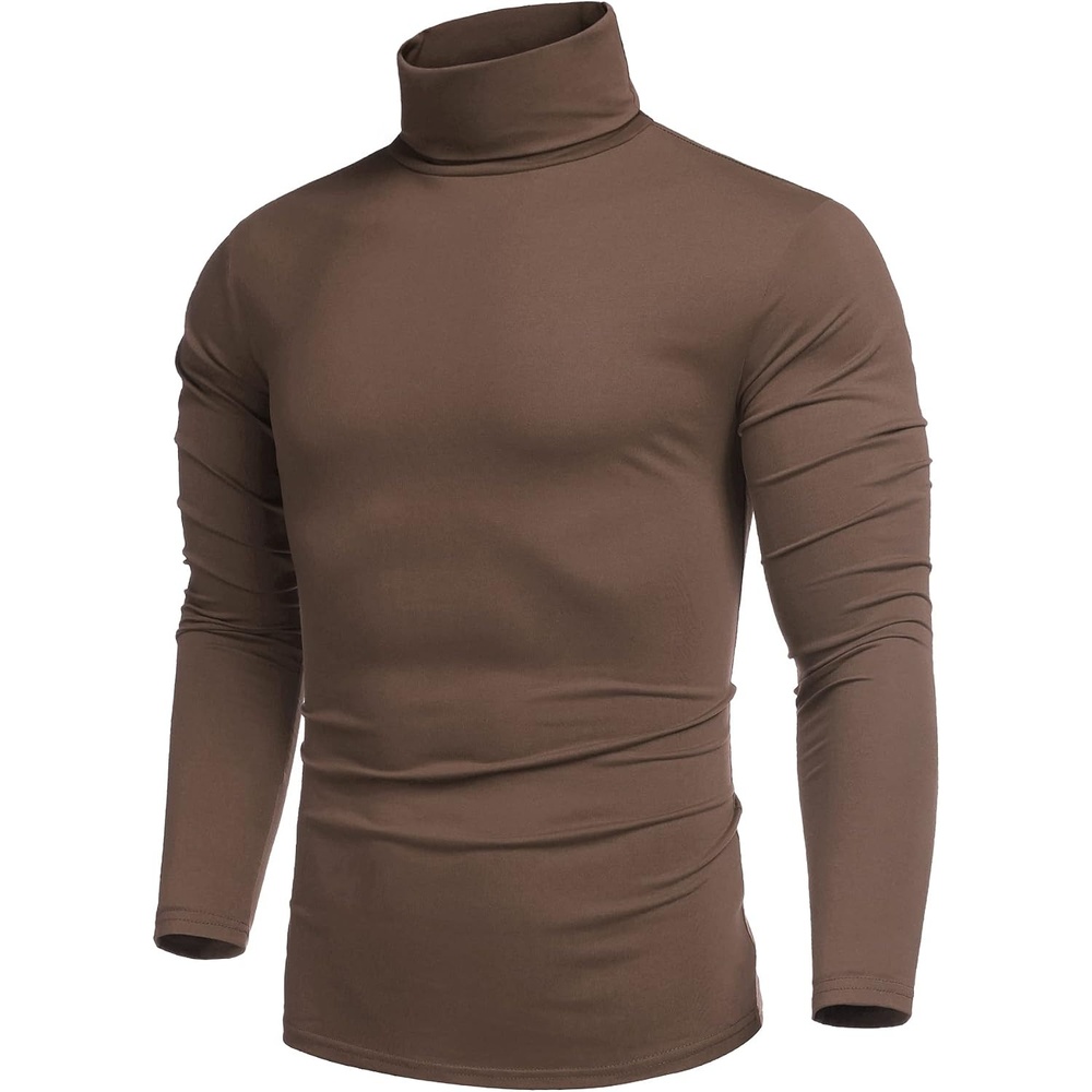 image:imageCOOFANDY Mens Turtleneck Long Sleeve Shirts Slim Fit Thermal UndershirtsBrown