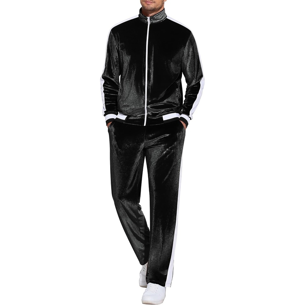 image:imageCOOFANDY Mens Velour Tracksuit 2 Piece Set Velvet Sweatsuit for PartyBlack