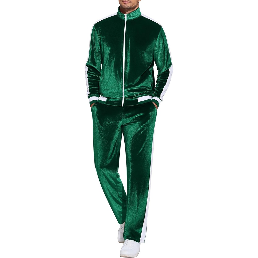 image:imageCOOFANDY Mens Velour Tracksuit 2 Piece Set Velvet Sweatsuit for PartyEvergreen