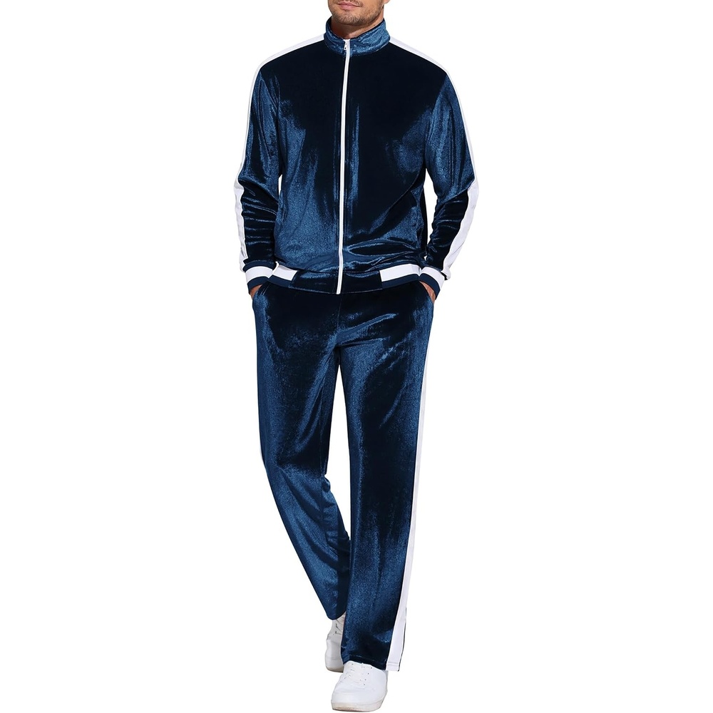image:imageCOOFANDY Mens Velour Tracksuit 2 Piece Set Velvet Sweatsuit for PartyNavy Blue