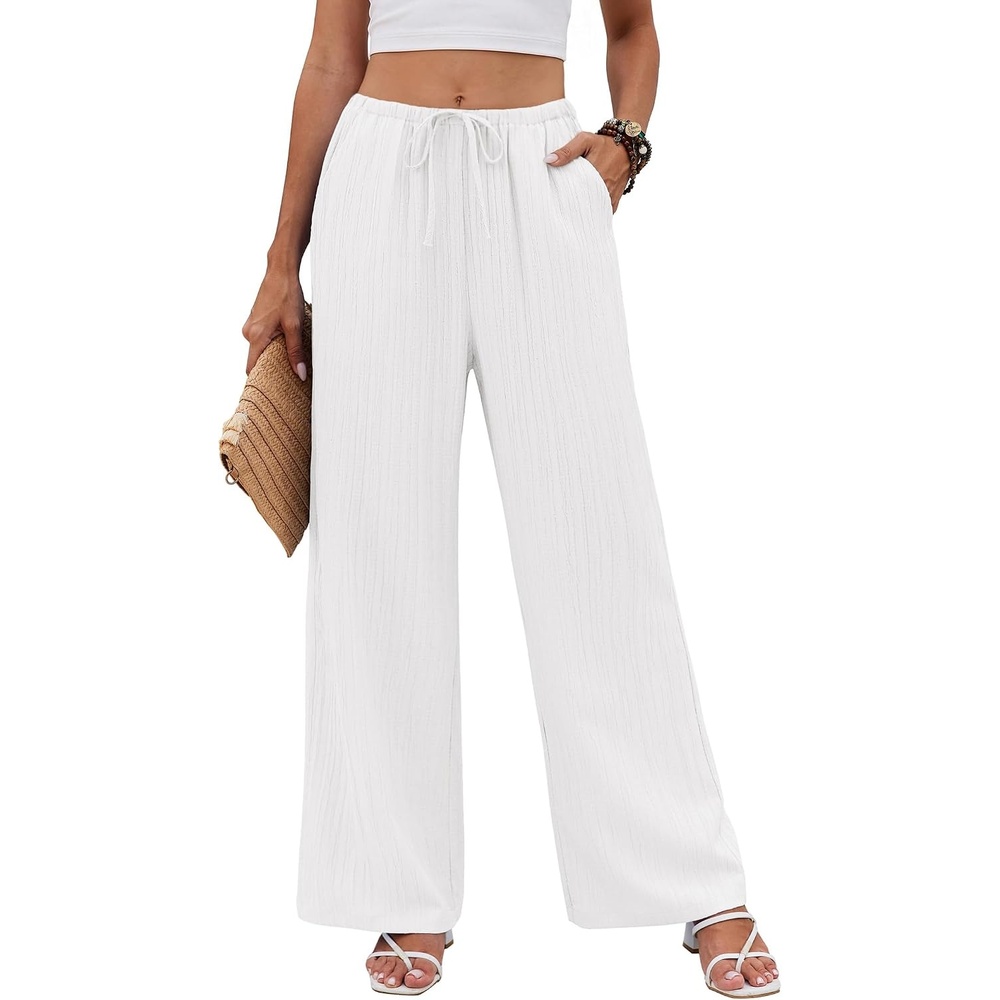 image:imageCOOFANDY Womens Wide Leg Casual Pants Flowy Beach Trousers SXXLWhite
