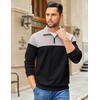 COOFANDY Mens Quarter Zip Pullover Sweatshirt Casual Mock Neck Sweater 2026(Color Block – Grey & Black)