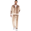 COOFANDY Mens Velour Tracksuit 2 Piece Set Velvet Sweatsuit for Party(Light Khaki)