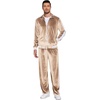 COOFANDY Mens Velour Tracksuit 2 Piece Set Velvet Sweatsuit for Party(Light Khaki)