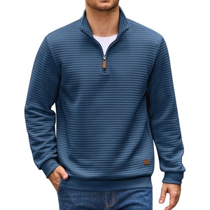 COOFANDY Men’s Quarter Zip Pullover Sweatshirts 1/4 Zip Long Sleeve Sweater(Blue)