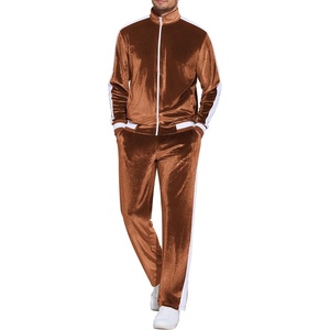 COOFANDY Mens Velour Tracksuit 2 Piece Set Velvet Sweatsuit for Party(Brown)
