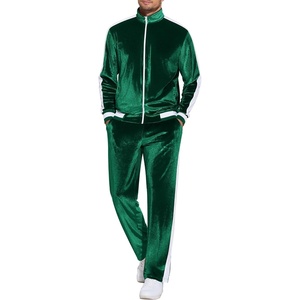 COOFANDY Mens Velour Tracksuit 2 Piece Set Velvet Sweatsuit for Party(Evergreen)