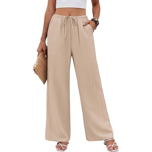 COOFANDY Womens Wide Leg Casual Pants Flowy Beach Trousers, S-XXL(Beige)