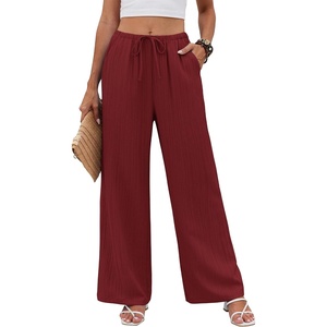 COOFANDY Womens Wide Leg Casual Pants Flowy Beach Trousers, S-XXL(Burgundy)