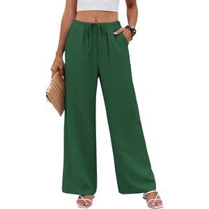 COOFANDY Womens Wide Leg Casual Pants Flowy Beach Trousers, S-XXL(Deep Green)