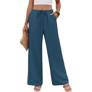 COOFANDY Womens Wide Leg Casual Pants Flowy Beach Trousers, S-XXL(Navy Blue)