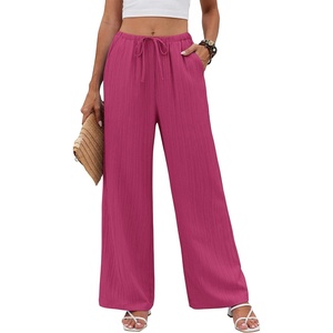 COOFANDY Womens Wide Leg Casual Pants Flowy Beach Trousers, S-XXL(Rose Red)