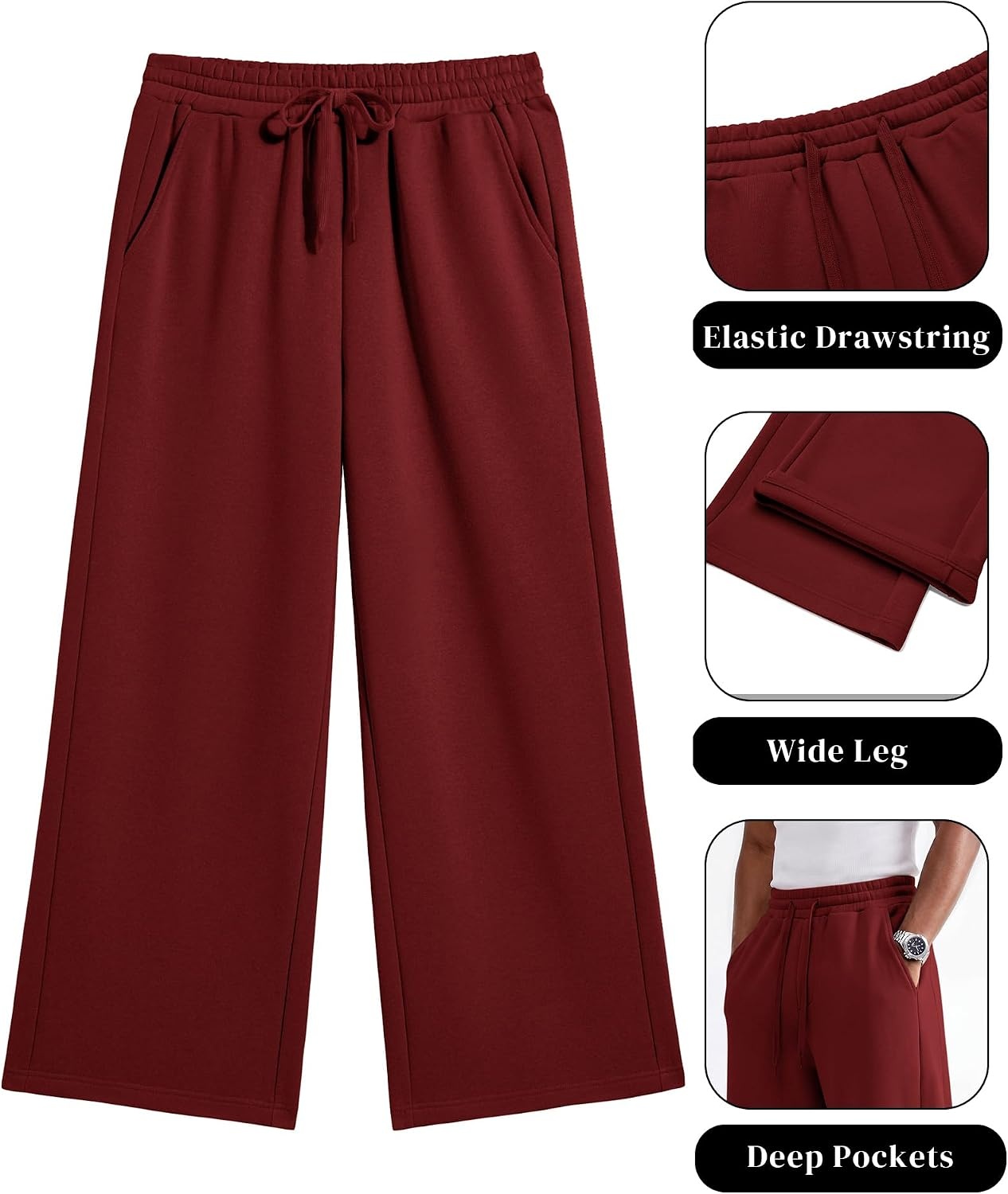 image:imageCOOFANDY Mens Casual Baggy Sweatpants Cotton Wide Leg Drawstring PantsRed