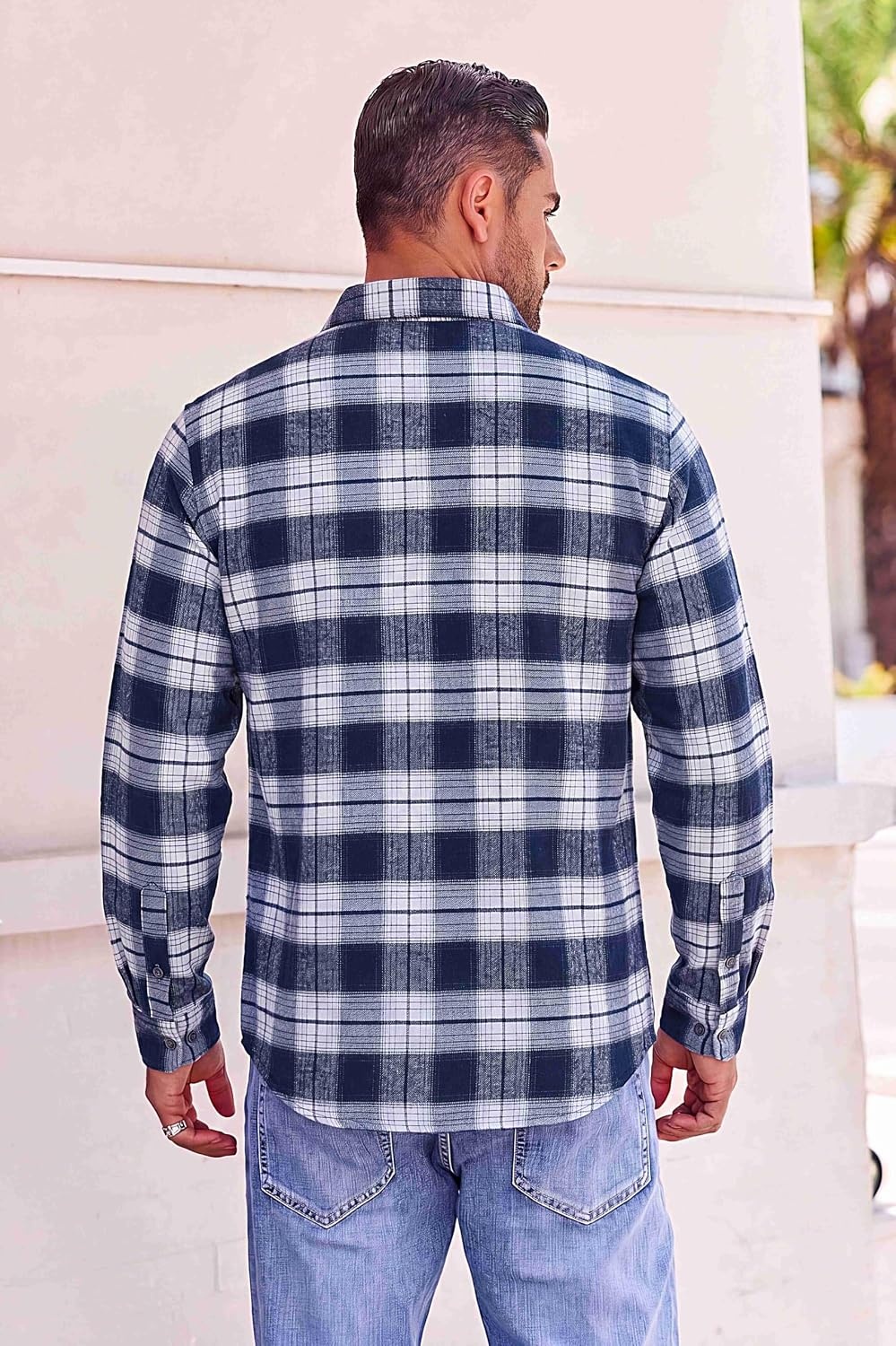 image:imageCOOFANDY Mens Flannel Shirts Long Sleeve Button Down Shirt with Pocket Casual Shirts Work Shirts for MenBlue White Plaid
