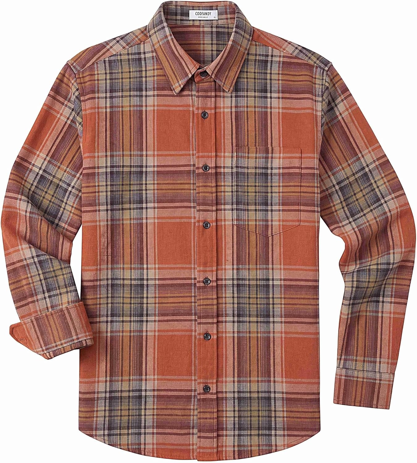 image:imageCOOFANDY Mens Flannel Shirts Long Sleeve Button Down Shirt with Pocket Casual Shirts Work Shirts for MenOrangeyellow Plaid