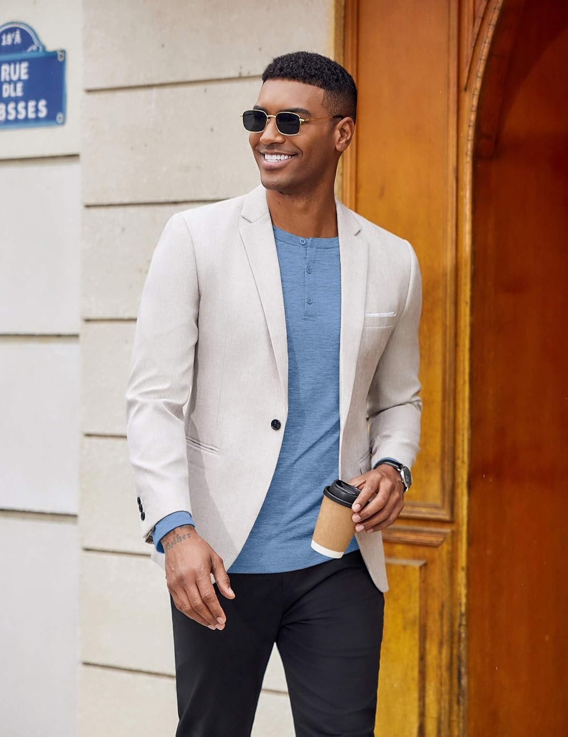 image:imageCOOFANDY Mens Henley Shirt Long Sleeve Casual Stretch Solid TShirts Fashion Pullover Lightweight Fall TopsLight Blue