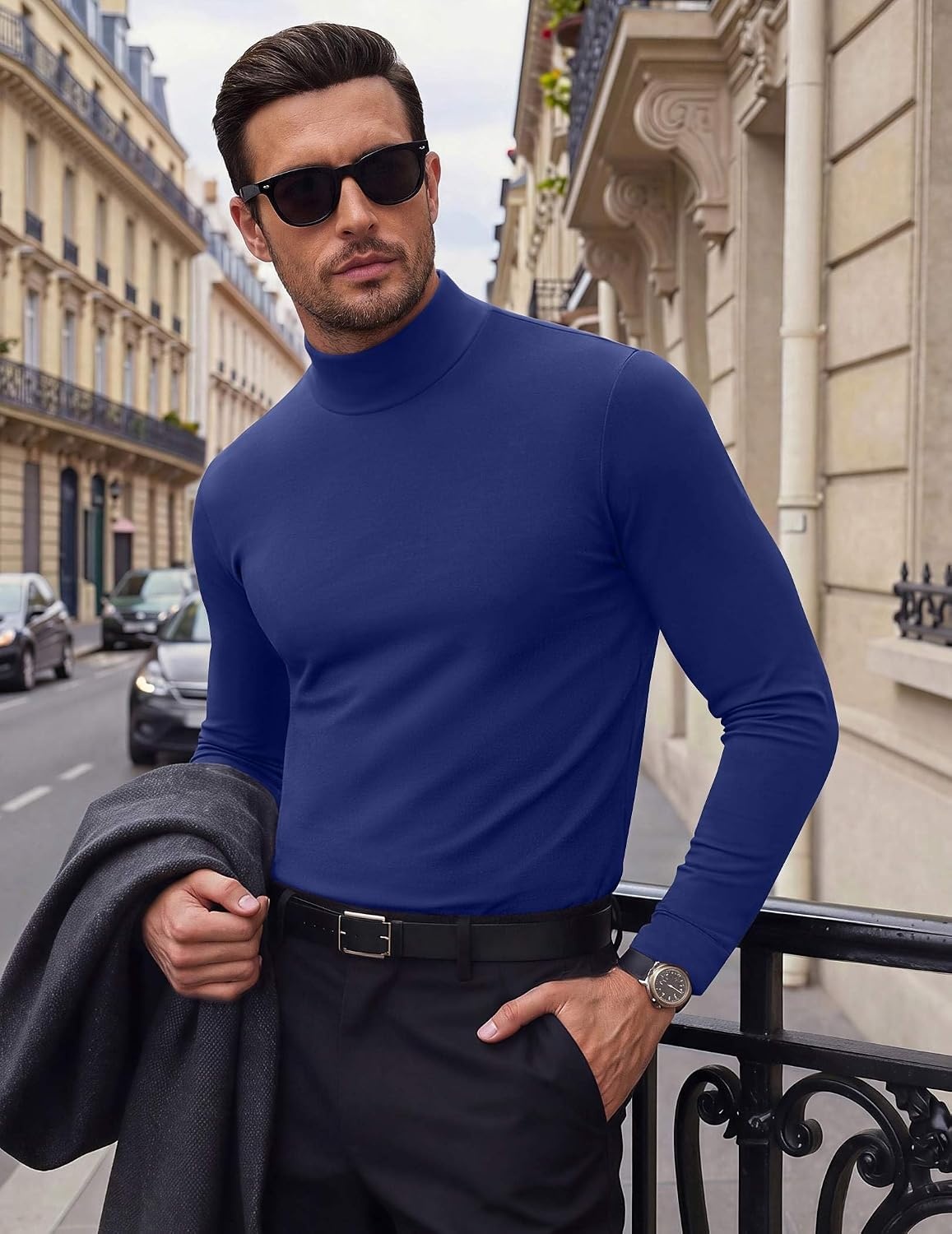 image:imageCOOFANDY Mens Slim Fit Mock Turtleneck T Shirt Casual Basic Knitted Long Sleeve Pullover SweaterDeep Blue