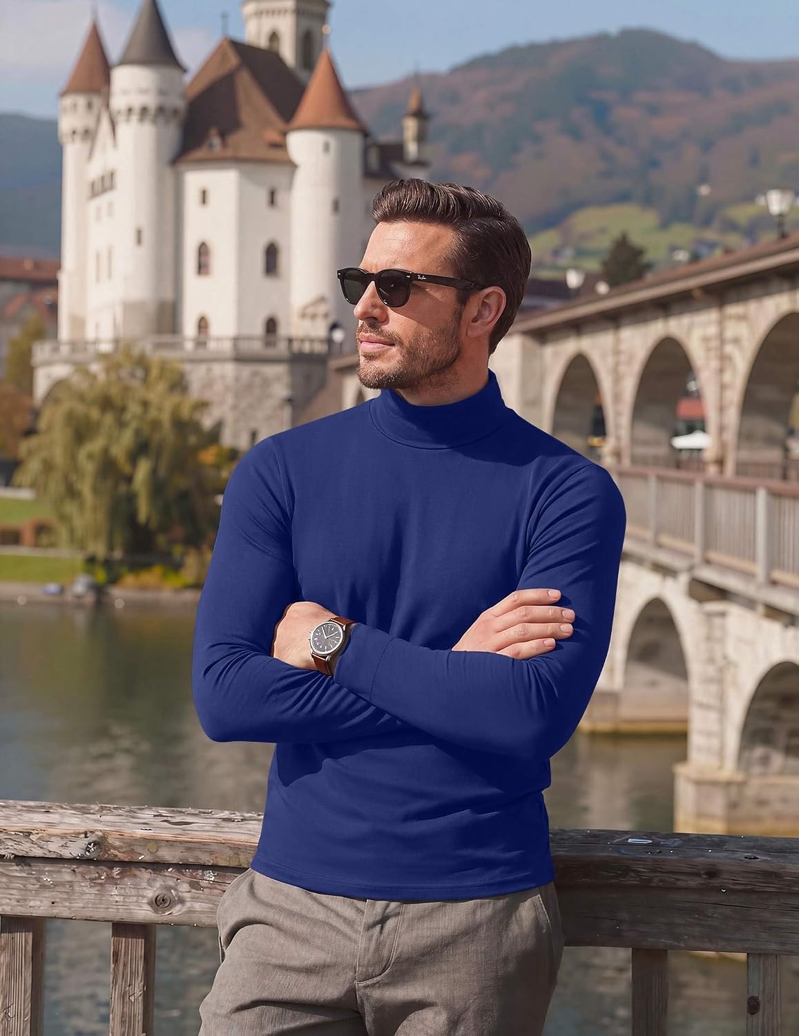 image:imageCOOFANDY Mens Slim Fit Mock Turtleneck T Shirt Casual Basic Knitted Long Sleeve Pullover SweaterDeep Blue