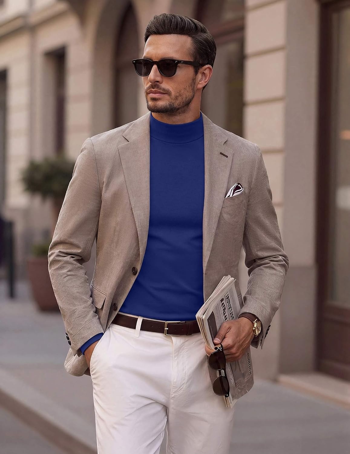 image:imageCOOFANDY Mens Slim Fit Mock Turtleneck T Shirt Casual Basic Knitted Long Sleeve Pullover SweaterDeep Blue
