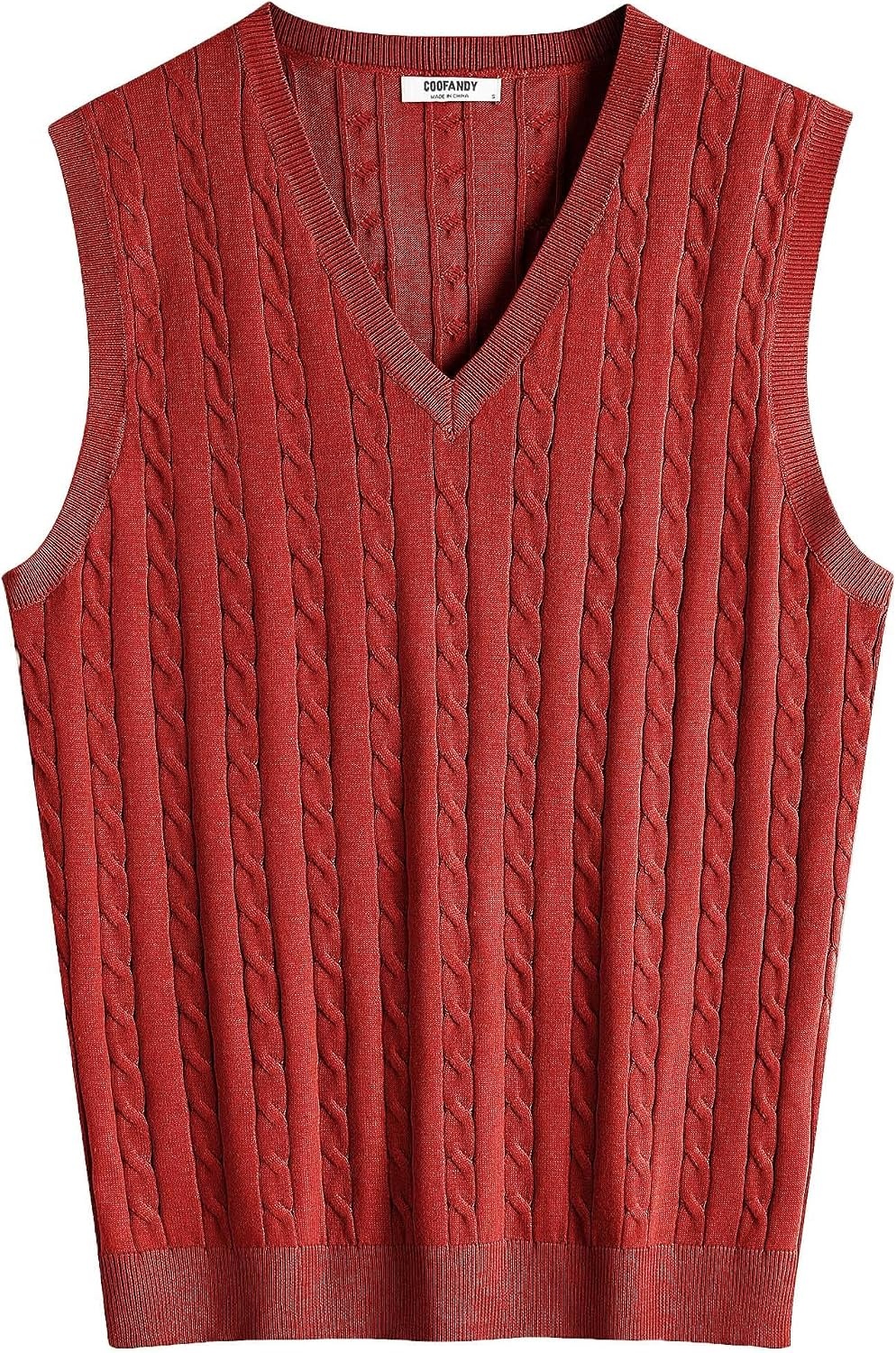 image:imageCOOFANDY Mens Sweater Vest Cable Knitted V Neck Slim Fit Sleeveless Pullover SweaterBright Red