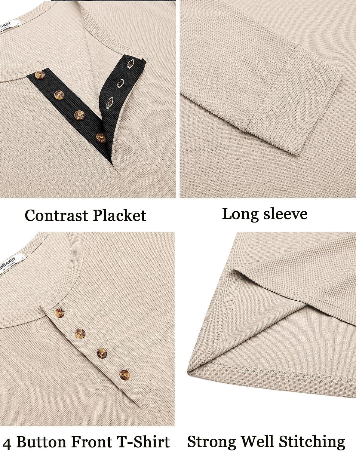 image:imageCOOFANDY Mens Waffle Henley Shirts Long Sleeve Casual TShirt Basic Lightweight Pullover TeesBeige