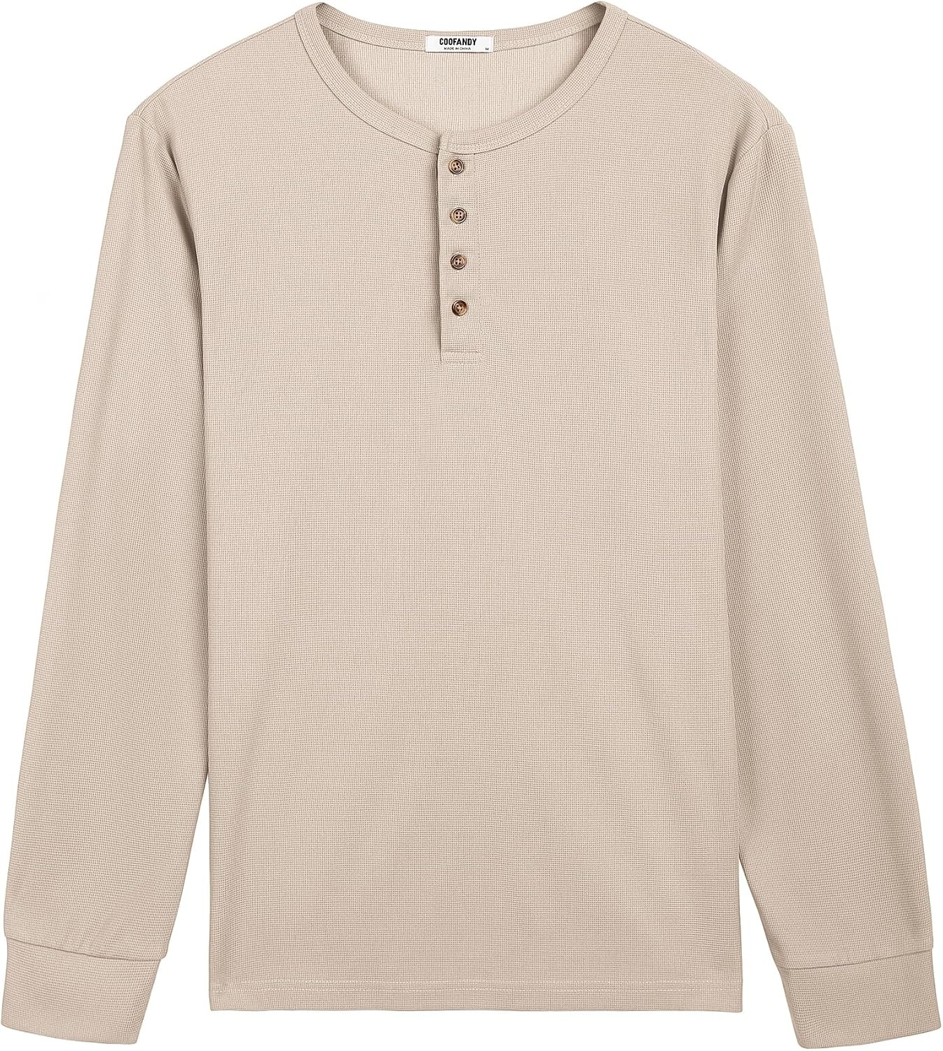 image:imageCOOFANDY Mens Waffle Henley Shirts Long Sleeve Casual TShirt Basic Lightweight Pullover TeesBeige