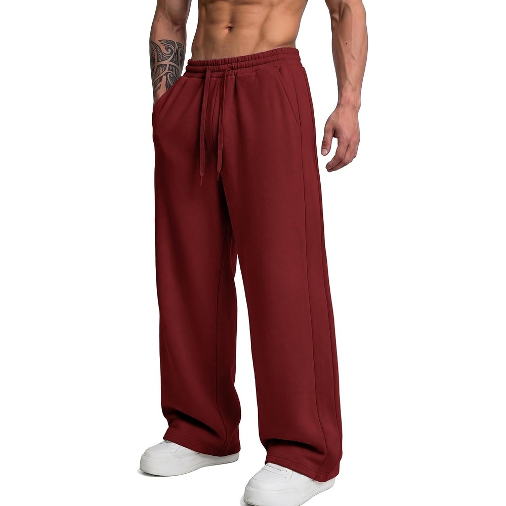 image:imageCOOFANDY Mens Casual Baggy Sweatpants Cotton Wide Leg Drawstring PantsRed