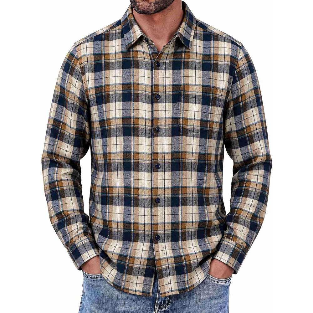 image:imageCOOFANDY Mens Flannel Shirts Long Sleeve Button Down Shirt with Pocket Casual Shirts Work Shirts for MenBlue Brown Plaid
