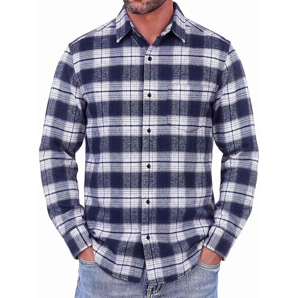 image:imageCOOFANDY Mens Flannel Shirts Long Sleeve Button Down Shirt with Pocket Casual Shirts Work Shirts for MenBlue White Plaid