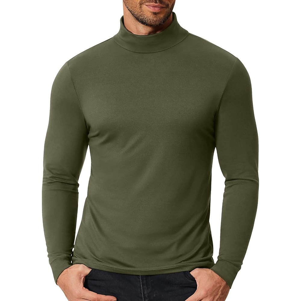 image:imageCOOFANDY Mens Slim Fit Mock Turtleneck T Shirt Casual Basic Knitted Long Sleeve Pullover SweaterArmy Green