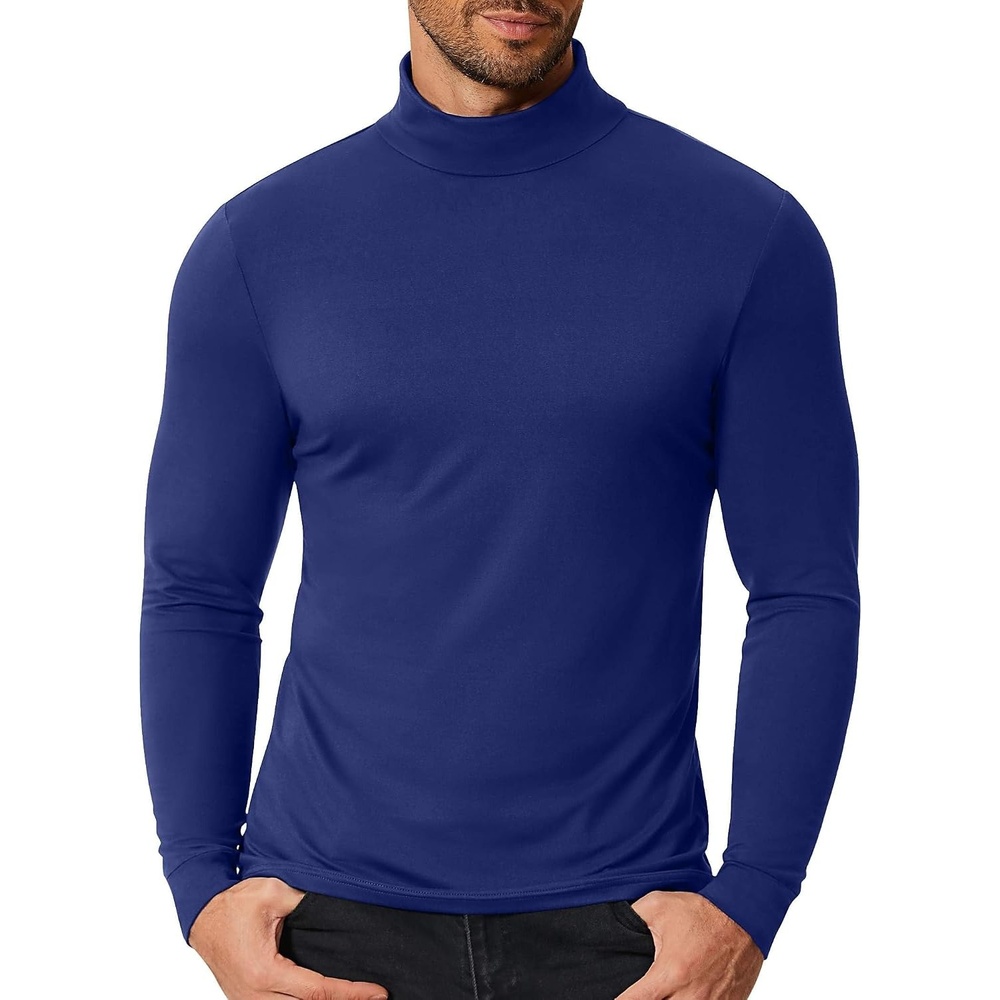 image:imageCOOFANDY Mens Slim Fit Mock Turtleneck T Shirt Casual Basic Knitted Long Sleeve Pullover SweaterDeep Blue
