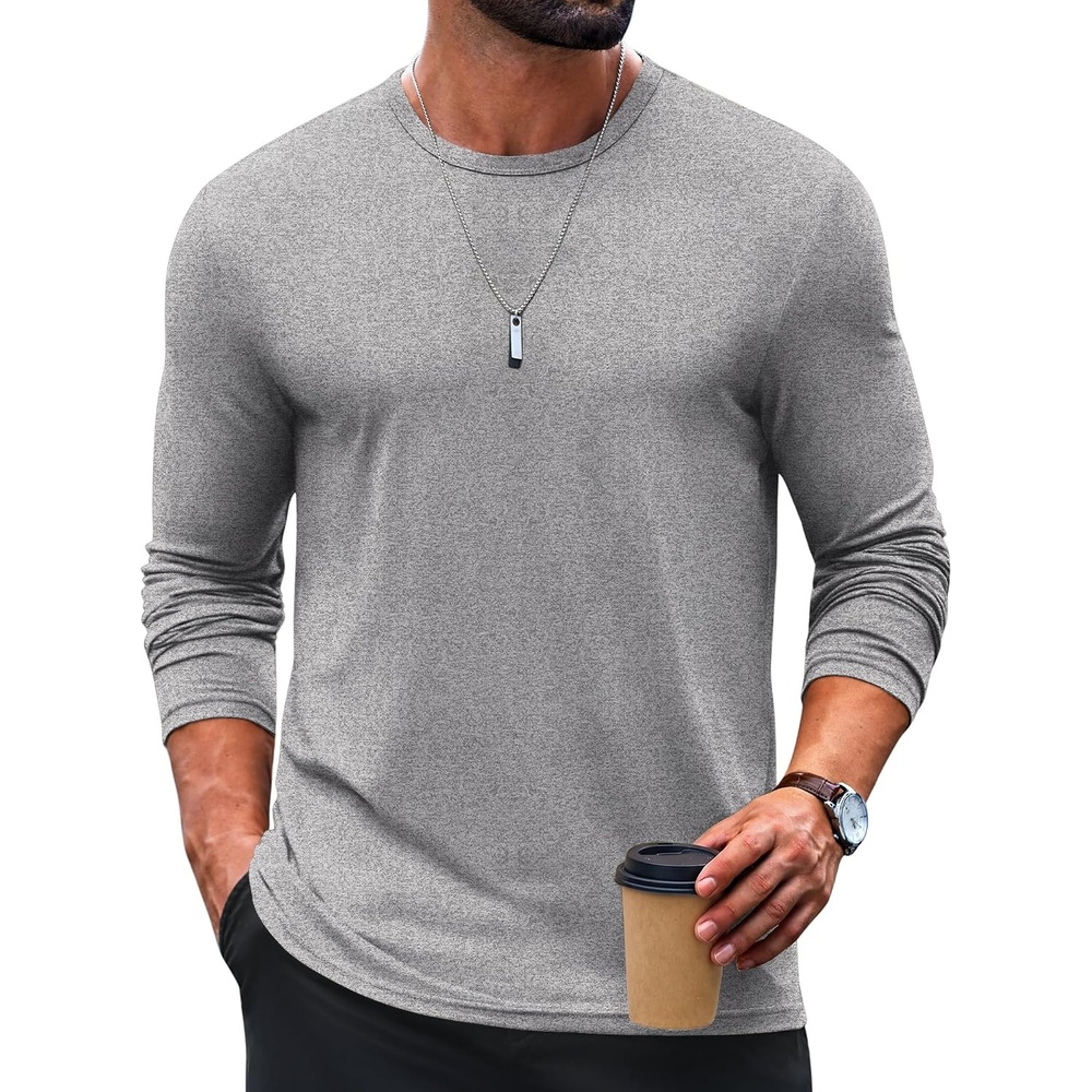 image:imageCOOFANDY Mens TShirt Long Sleeve Crew Neck Casual Soft Basic Tee ShirtsGrey