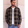 COOFANDY Mens Flannel Shirts Long Sleeve Button Down Shirt with Pocket Casual Shirts Work Shirts for Men(Black-khaki-red Plaid)