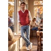 COOFANDY Men’s Sweater Vest Cable Knitted V Neck Slim Fit Sleeveless Pullover Sweater(Bright Red)