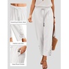 COOFANDY Womens Lightweight Casual Pants Drawstring Loose Beach Trousers(White)