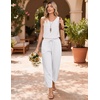 COOFANDY Womens Lightweight Casual Pants Drawstring Loose Beach Trousers(White)