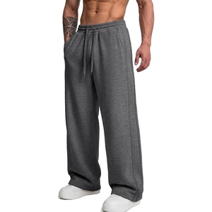 COOFANDY Men’s Casual Baggy Sweatpants Cotton Wide Leg Drawstring Pants(Dark Heather Grey)