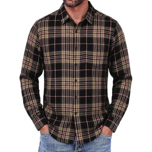 COOFANDY Mens Flannel Shirts Long Sleeve Button Down Shirt with Pocket Casual Shirts Work Shirts for Men(Black-khaki-red Plaid)