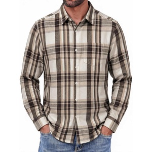 COOFANDY Mens Flannel Shirts Long Sleeve Button Down Shirt with Pocket Casual Shirts Work Shirts for Men(Brown White Plaid)