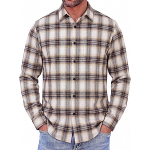 COOFANDY Mens Flannel Shirts Long Sleeve Button Down Shirt with Pocket Casual Shirts Work Shirts for Men(Khaki-blue Plaid)