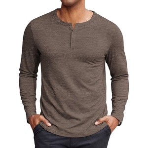 COOFANDY Mens Henley Shirt Long Sleeve Casual Stretch Solid T-Shirts Fashion Pullover Lightweight Fall Tops(Brown)