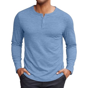 COOFANDY Mens Henley Shirt Long Sleeve Casual Stretch Solid T-Shirts Fashion Pullover Lightweight Fall Tops(Light Blue)