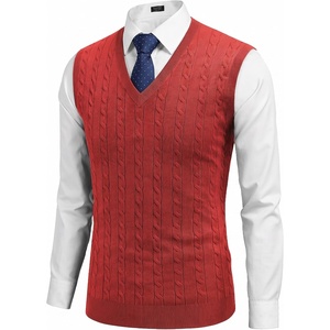 COOFANDY Men’s Sweater Vest Cable Knitted V Neck Slim Fit Sleeveless Pullover Sweater(Bright Red)