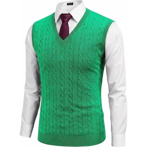 COOFANDY Men’s Sweater Vest Cable Knitted V Neck Slim Fit Sleeveless Pullover Sweater(Forest Green)