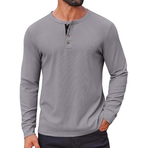 COOFANDY Mens Waffle Henley Shirts Long Sleeve Casual T-Shirt Basic Lightweight Pullover Tees(Light Gray)