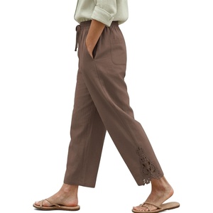 COOFANDY Womens Lightweight Casual Pants Drawstring Loose Beach Trousers(Brown)
