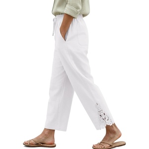 COOFANDY Womens Lightweight Casual Pants Drawstring Loose Beach Trousers(White)